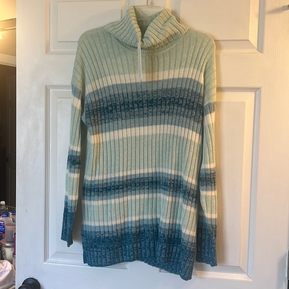 Soft Surroundings Mint/Teal Striped Sweater Size Medium NWT